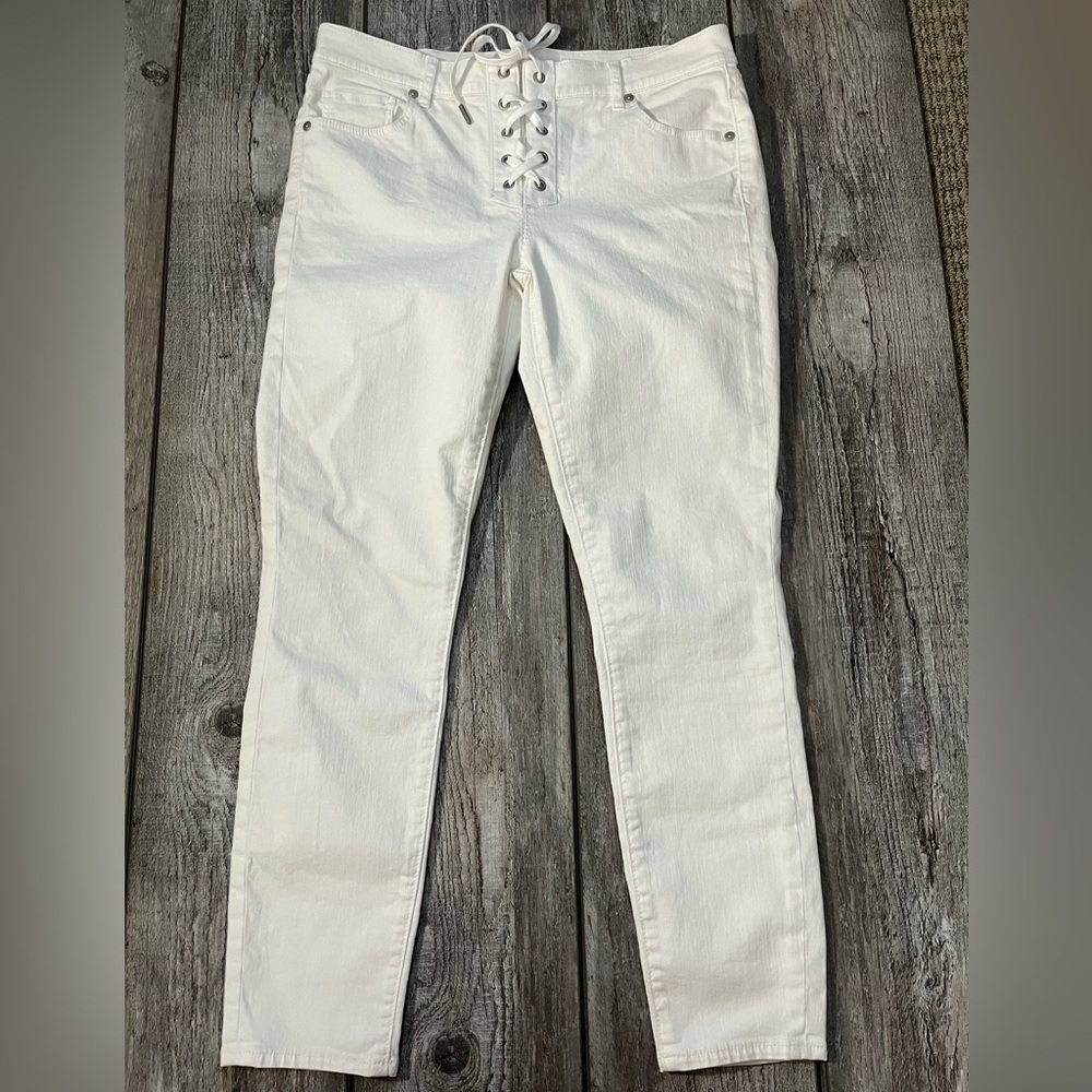 LOFT White Jean Pants Crisscross Lace Up - 29